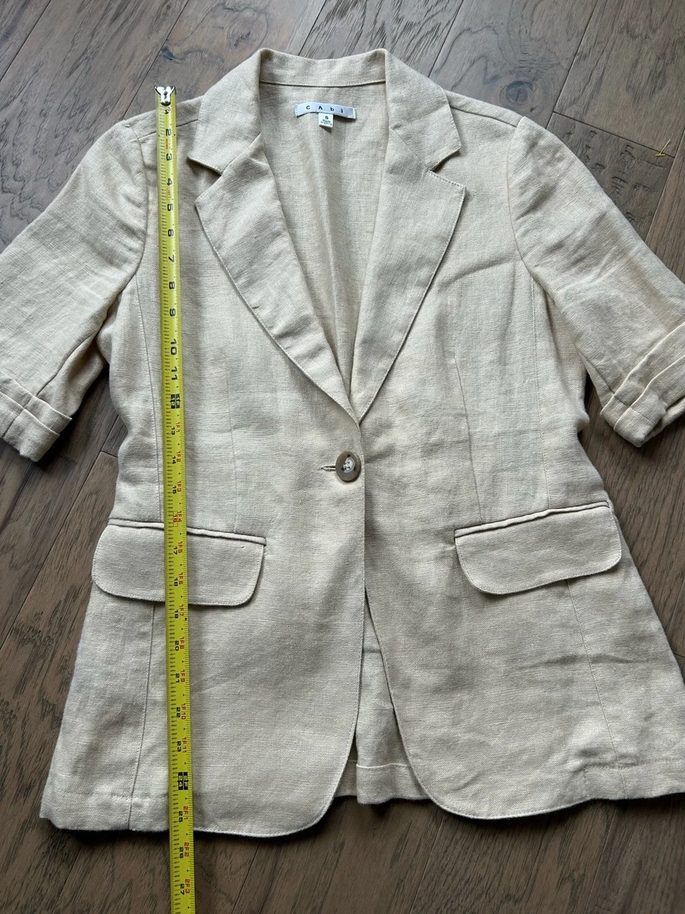 Cabi Linen Tan Safari SS Button Front Blazer Jacket Classic Small Minimalist